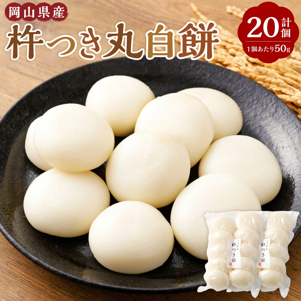 【ふるさと納税】杵つき丸白餅 約50g×10個入り×2袋 計約1kg 計20個 岡山県美咲町産 丸白餅 丸餅 餅 もち おもち 生餅 ヒメノモチ ヒヨクモチ もち米 岡山県 美咲町 送料無料 【6月～9月発送不可】