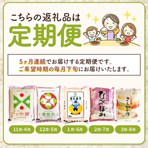 SE0508　【5回定期便】令和7年産 山形県産米5銘柄食べ比べ 　 2kg×5回(計10kg) AB