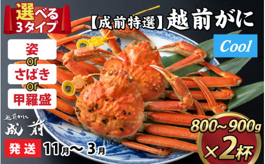 【先行予約】選べる！美味しさ直送【成前特選】 越前がに（800g～900g）×2杯【11月～3月発送】捌き  [O-028049_08]