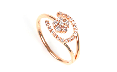 0.3CT ダイヤモンド　馬蹄　桜リング　R3986DI-R　ピンクゴールド【サイズ：9号～15号（0.5号刻み対応可）】