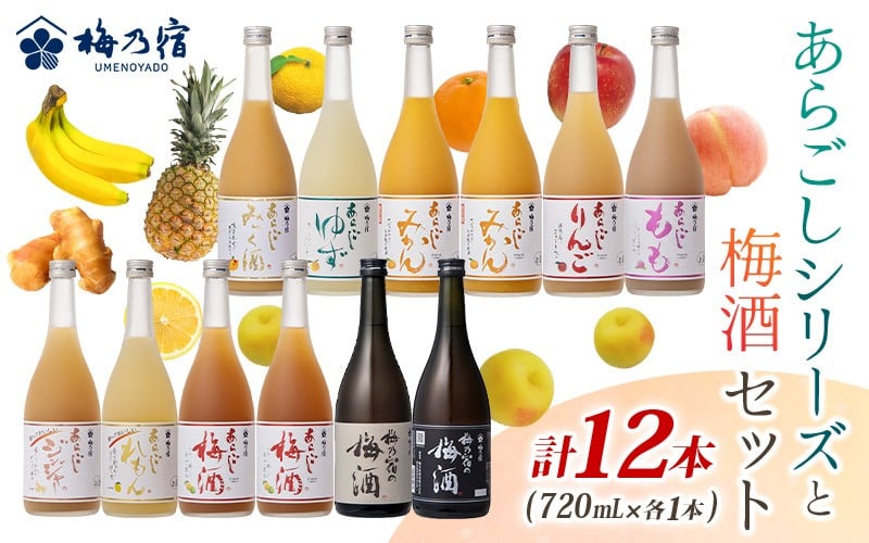 
                  あらごしシリーズと梅酒720ｍl 12本 セット ／ 梅乃宿酒造 お酒 リキュール ギフト 人気 メーカー直送 みっく酒 ゆず みかん れもん もも りんご ジンジャー 奈良県 葛城市【umyd028A】
                