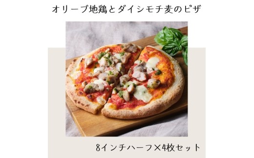 オリーブ地鶏とダイシモチ麦のピザ（8インチハーフ×4枚セット）【L-65】