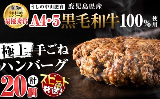 【入金確認後、2週間以内に発送】＜A4・A5等級＞鹿児島県産黒毛和牛100%使用極上ハンバーグ計3kg(150g×20個) 黒毛和牛 和牛 ハンバーグ 冷凍ハンバーグ 肉 牛肉 国産 九州産 鹿児島県産 ミンチ 100% 小分け A4 A5 日本一 人気 b8-037-2w