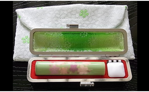 老舗はんこメーカーが作った、かわいいさくら満天のハンコセット　緑　鈴木屋印材店[5839-9150]