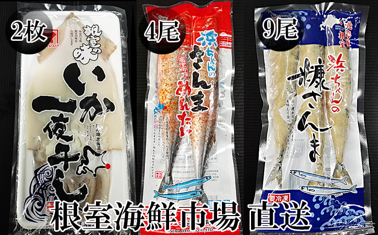 【北海道根室産】いか一夜干し2枚・さんま明太4尾・糠さんま9尾 A-14273