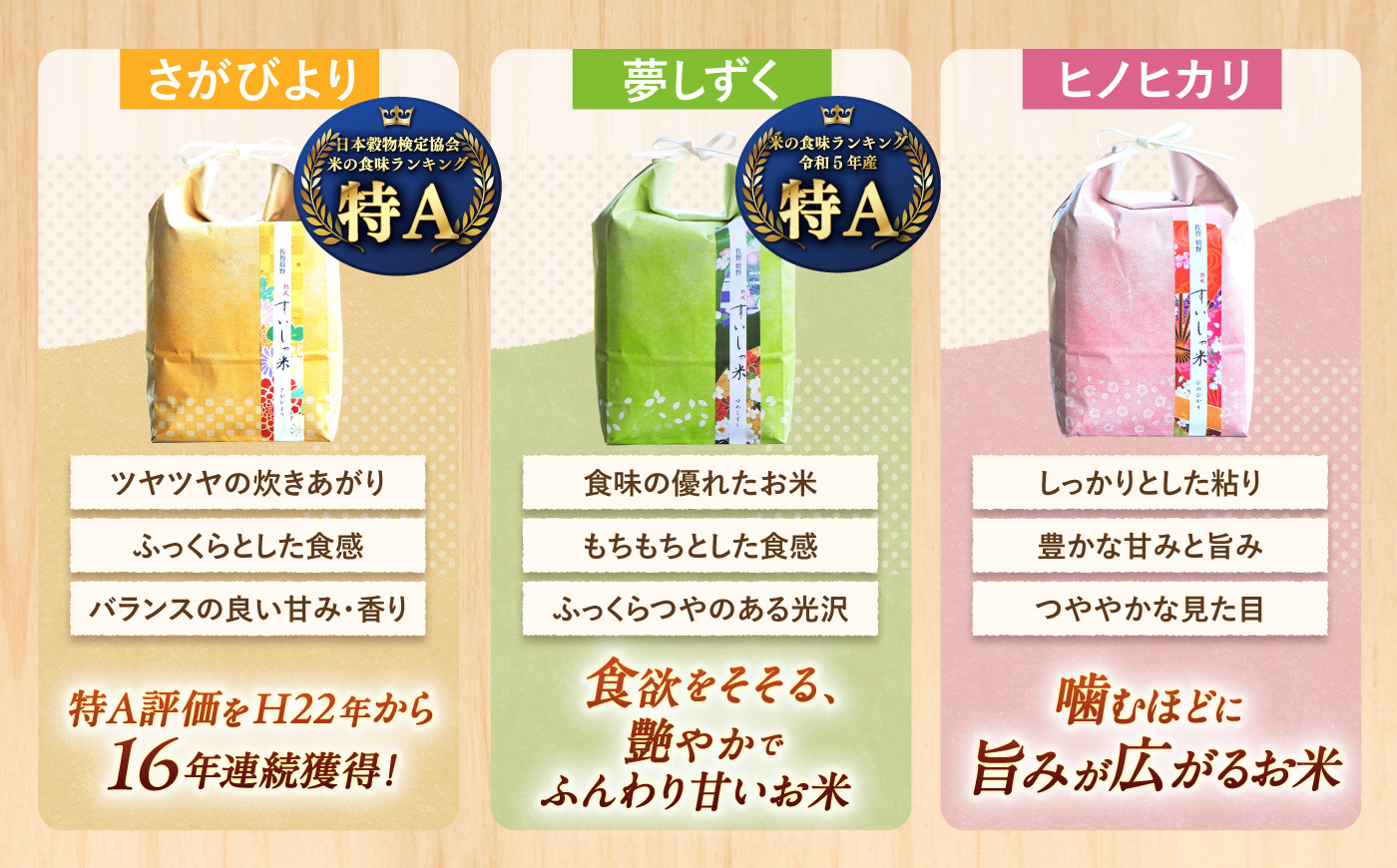 【ギフト】＜熟成すいしゃ米＞卑弥呼セット（さがびより・夢しずく・ヒノヒカリ）【一粒】NAO026