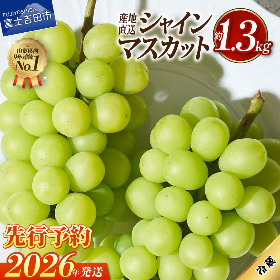 【2026年発送 先行予約】高級 山梨県産 シャインマスカット 2房 （約1.3kg）