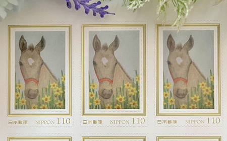 馬のまち栗東　馬と花の切手3種セットB / 切手 イラスト 趣味 コレクション 競馬ファン / 栗東市 / nashira (nashira picture of horse)[BIBN010]