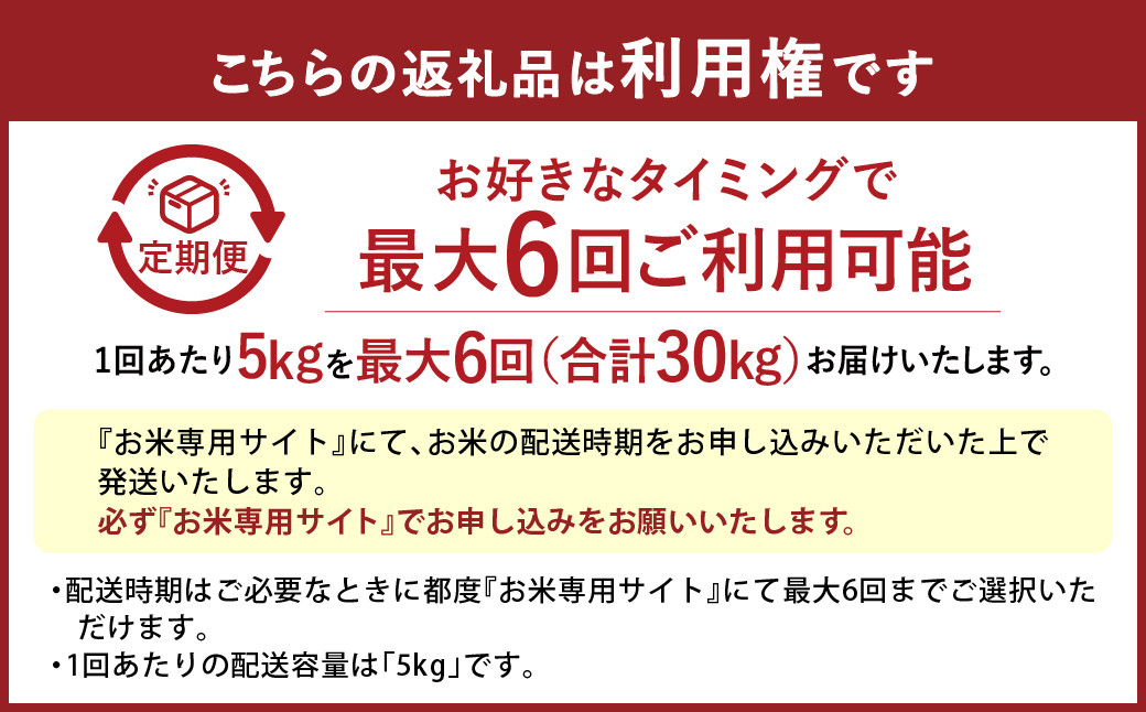 【定期便 6回分】 らくらくお米便 半俵コース 合計 30kg 利用権 5kg×6回