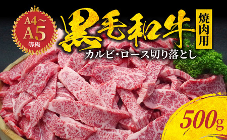 S001-026A_黒毛和牛 焼肉 カルビ ロース 切り落とし 500g A4 ～ A5