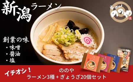 冷凍ラーメン3食+餃子20個 塩ラーメン 醬油ラーメン 味噌ラーメン [らーめんののや]  【010S001】