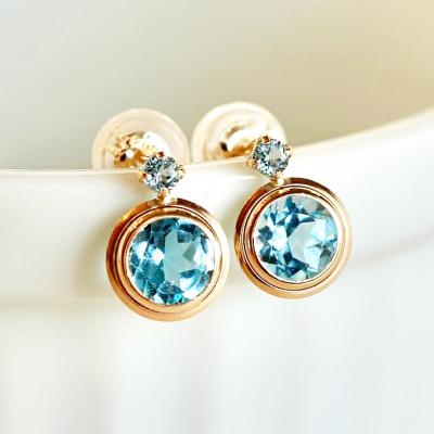 ふるさと納税 甲府市 【ジュエリー】K10 イエローゴールド ブルートパーズ 縁どり ピアス 保証書付 SE-2857 |  | 01