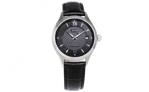 JIOS SEIRAN 日本製 自動巻き腕時計 メンズ 男性用 革ベルト ブランド ドレスウォッチ ジオス 黒文字盤 × シルバー針 クロコ型押しベルト（黒）