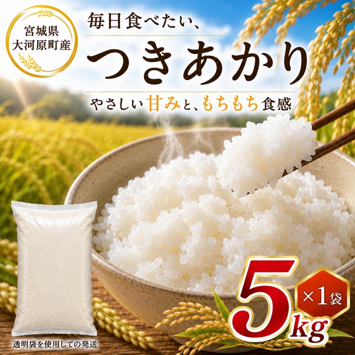つきあかり 5kg 令和8年産 新米 ブランド米 白米 精米 【小分け】 宮城県大河原町産
