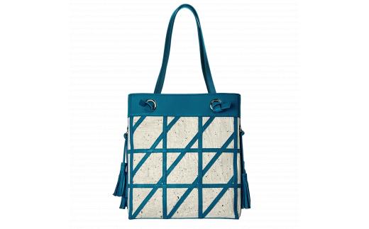 【和然WASHIKA】幾何学模様ショルダーバッグ 美濃の手漉き和紙×本革 カラー：ターコイズブルー