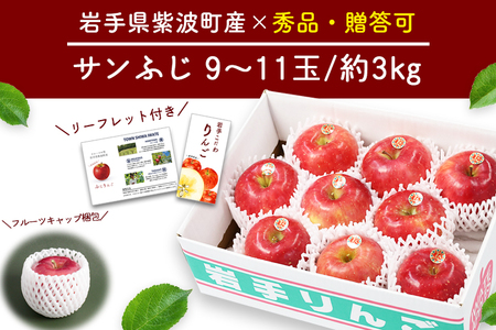 サンふじ 3kg 贈答用 りんご 岩手 紫波町産 秀品 (DV053)