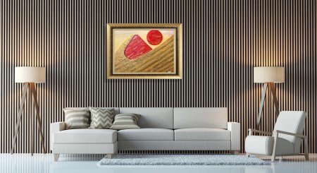 富士山溶岩パワーアート「黄金砂漠の赤富士」絵画 アート