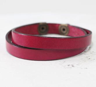 オシャレに決まる！牛革【イタリアンレースブレスレット】自由にアレンジ レザーカラー：ピンク WL002 ピンク ブレスレット