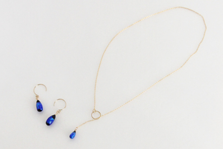 アクセサリー ピアス ラリエット しずくホタルガラス 14KGFセット