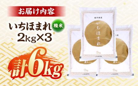 小浜市産 いちほまれ 2kg×3袋 合計6kg 福井県 ブランド米 / 白米 精米 甘みとつや 小浜市 / シマダ農園[BFAV014]