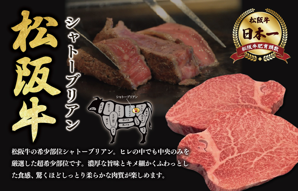 松阪牛ヒレステーキシャトーブリアン300g（150ｇ×2枚） 友屋本店 極上の柔らかさ 化粧箱入り 柔らかい 霜降り ブランド牛 国産 冷凍 焼肉 焼きしゃぶ 焼きすき 松坂牛 松阪肉 和牛 牛肉 三