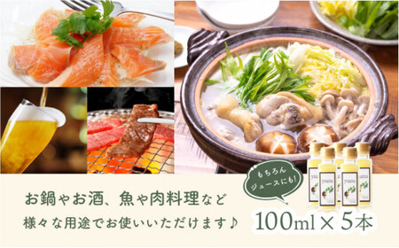 100年ゆず果汁＜100ml×5本セット＞ 国産 東洋町産 果汁 100% 無添加 無農薬 無塩 ゆず ユズ ゆず酢 柚子酢 酢 万能 調味料 四国 家庭用 自宅用 贈答用 贈り物 ギフト 送料無料 