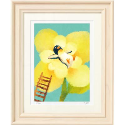 ふるさと納税 茨木市 イラスト作家「菜生」アートフレーム〈ふわふわフラワー〉ペンギン