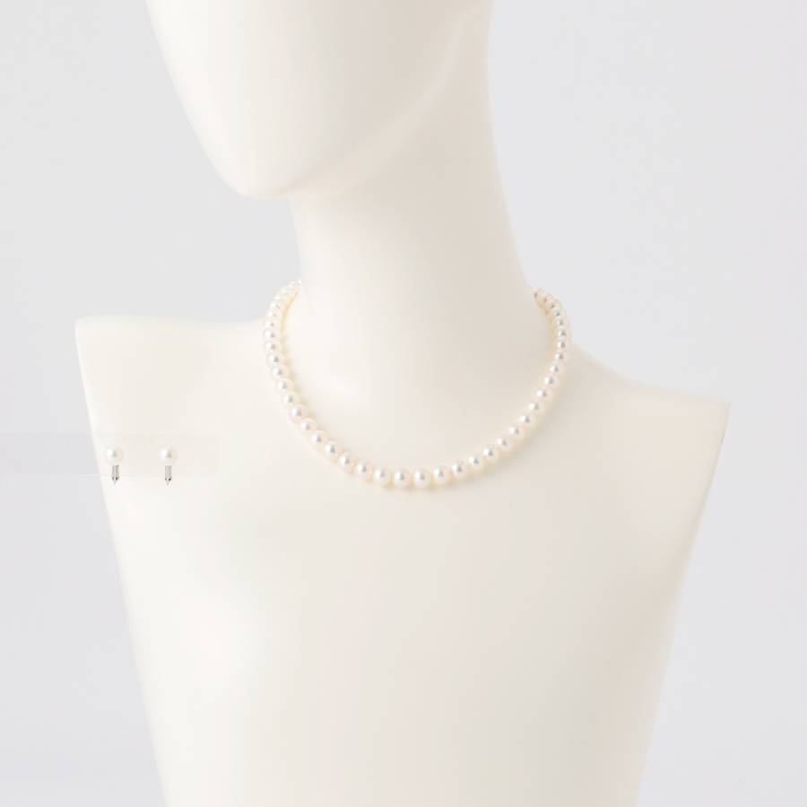 アコヤパール　ネックレス・イヤリング（E8.0mm）セット (白）2(MKhp-012)