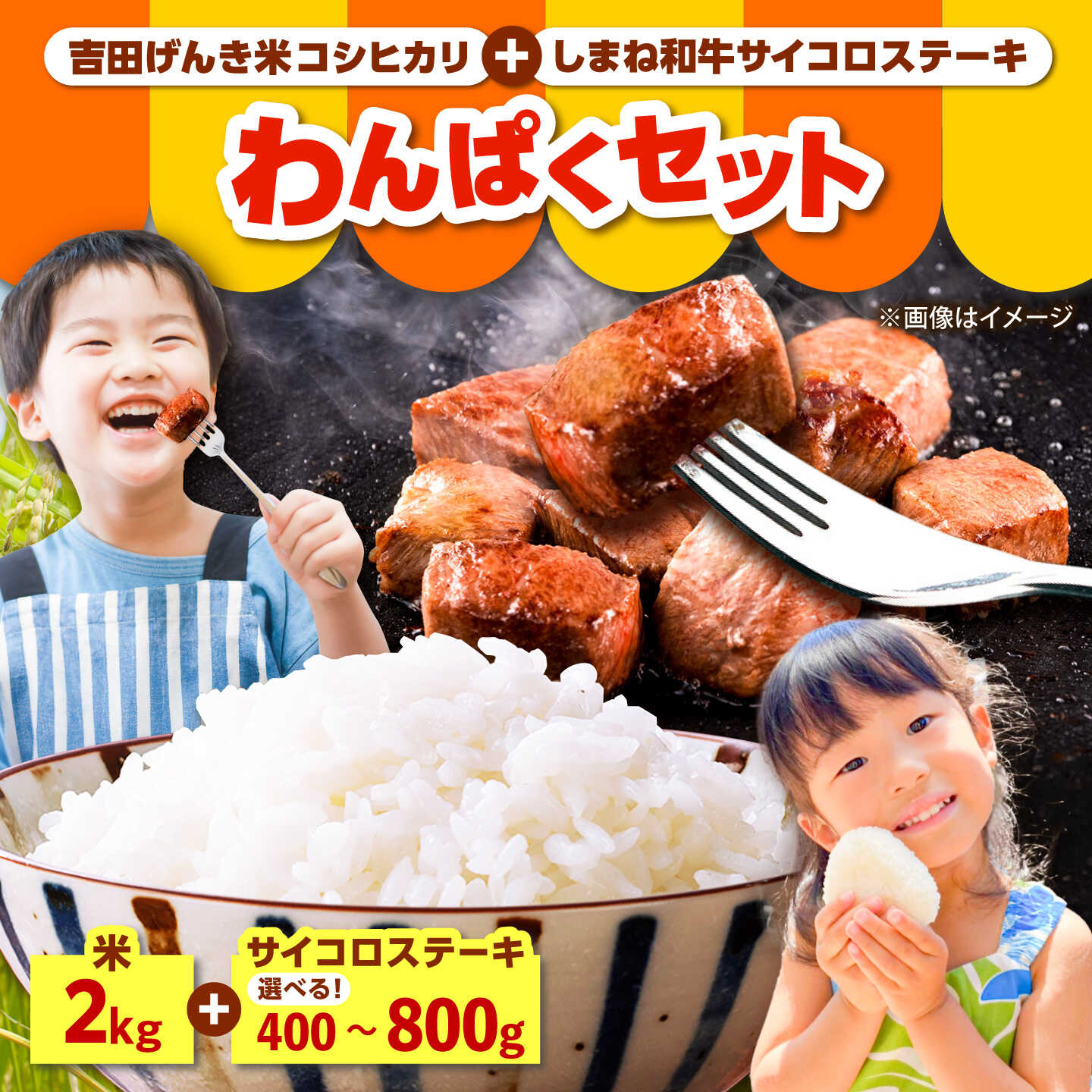 【ふるさと納税】サイコロステーキ しまね和牛 牛肉 米 セット 200g×2パック コシヒカリ 2kg 和牛 黒毛和牛 ステーキ肉 仕送り 食品セット ひとくち 一口ステーキ 島根県雲南市/雲南市ふるさと納税[AIDN011]