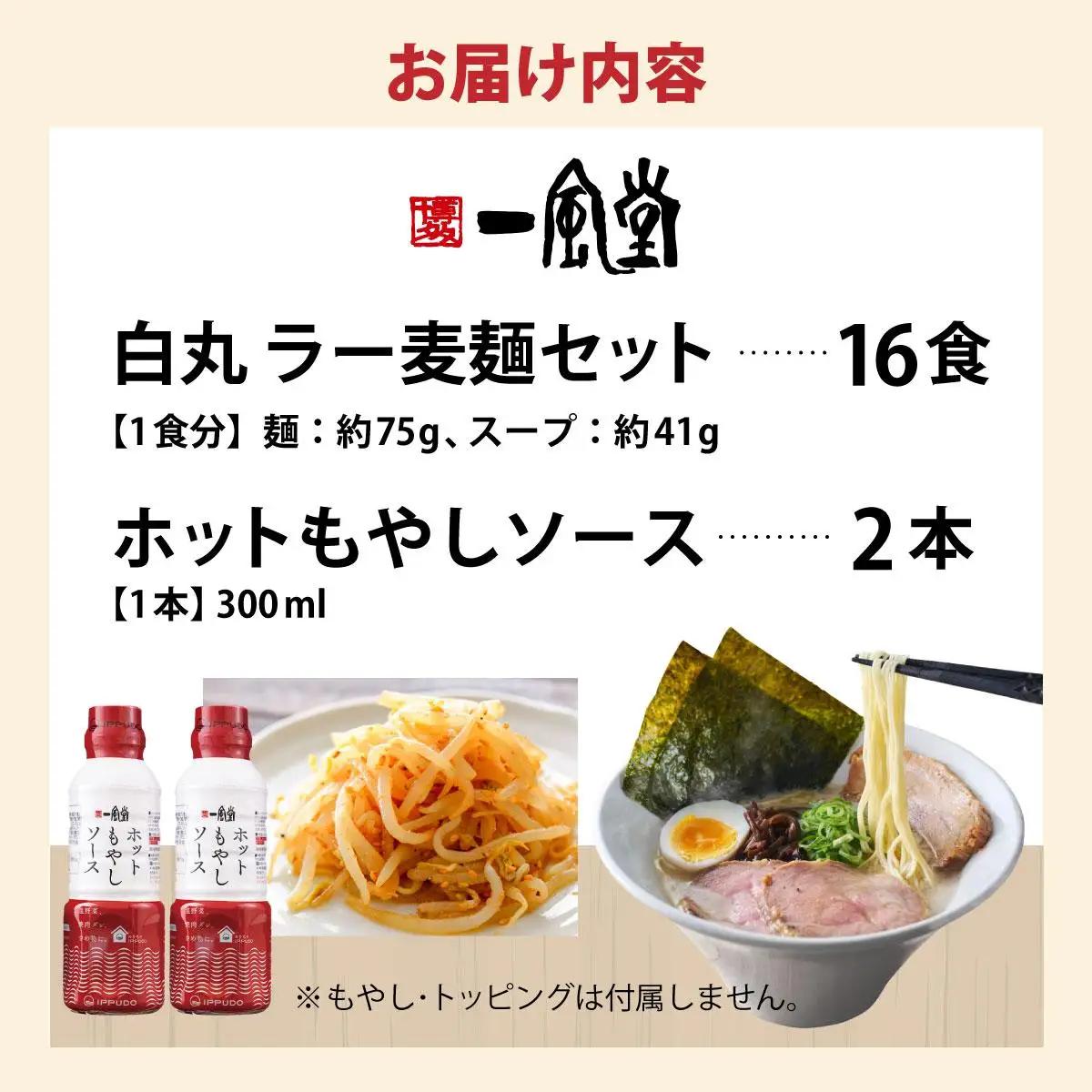  福岡県産 ラー麦使用 現地でたべたい！ 「一風堂」白丸 ラー麦麺セット（ホットもやしソース付き）16食（8食×2）