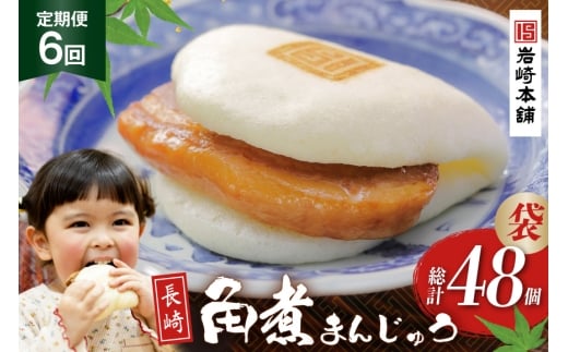 BJ008 岩崎本舗 【6回定期便】長崎角煮まんじゅう 8個入 (袋)  [長崎県 島原市]