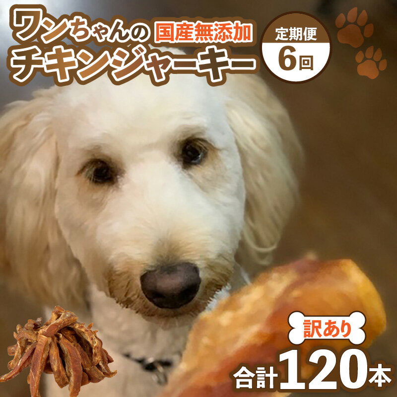 【ふるさと納税】【訳あり】【定期便6回】【国産 鶏肉】20本×6回 ワンちゃんのチキンジャーキー／ ペットフード ドッグフード 犬 おやつ ご飯 愛犬 ペット チキン 肉 ムネ肉 手作り くいつき 犬用 小型犬 中型犬 大型犬 味付けなし