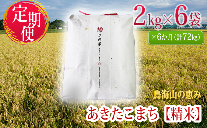 
《定期便》12kg×6ヶ月 秋田県産 あきたこまち 精米 2kg×6袋 神宿る里の米「ひの米」（お米 小分け）
