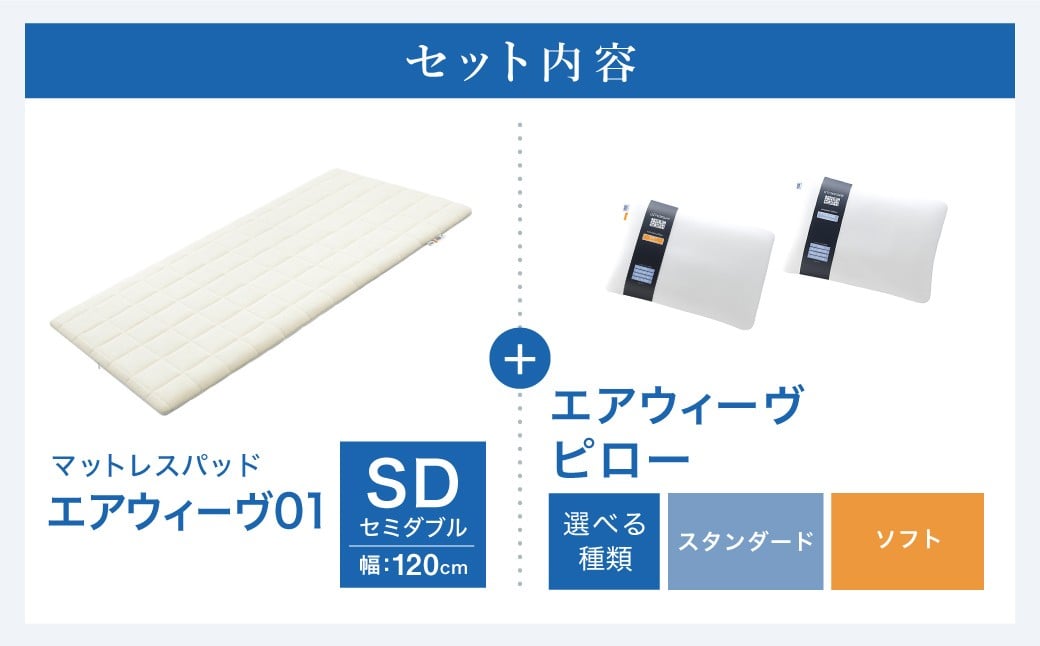 エアウィーヴ 01 セミダブル × ピロー （ スタンダード / ソフト ） セット