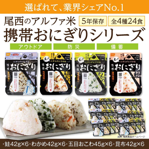 備えて安心、食べて満足｜尾西の携帯おにぎり【24個入り】（非常食・保存食・キャンプにも） 非常食 保存食 防災グッズ 防災 アルファ米 長期保存 おにぎり 尾西食品 キャンプ アウトドア 登山 ふるさと納税 非常食 送料無料