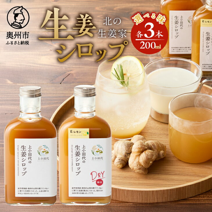 【ふるさと納税】 北の生姜家 生姜シロップ/生姜シロップ DRY 200ml × 3本 選べる味 保存料着色料不使用 農場生産 自家製しょうがとてんさい糖を贅沢に使用 岩手県奥州市江刺産 [T0008]
