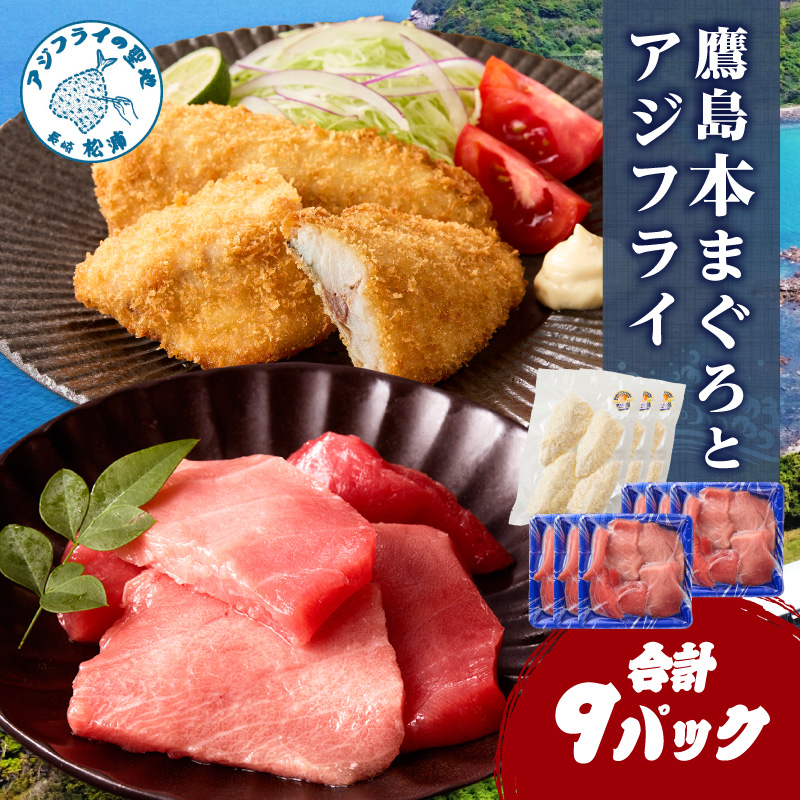 鷹島産本まぐろ 食べきりサイズ(80g×6p)とアジフライのセット(4枚×3p) ( 本まぐろ マグロ 鷹島産本まぐろ アジフライ あじ フィレタイプ ) 【C1-048】