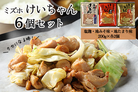 ミズホけいちゃん６個セット(塩麹、地みそ味、地たまり味　200g×各2個）冷凍配送【21-1】