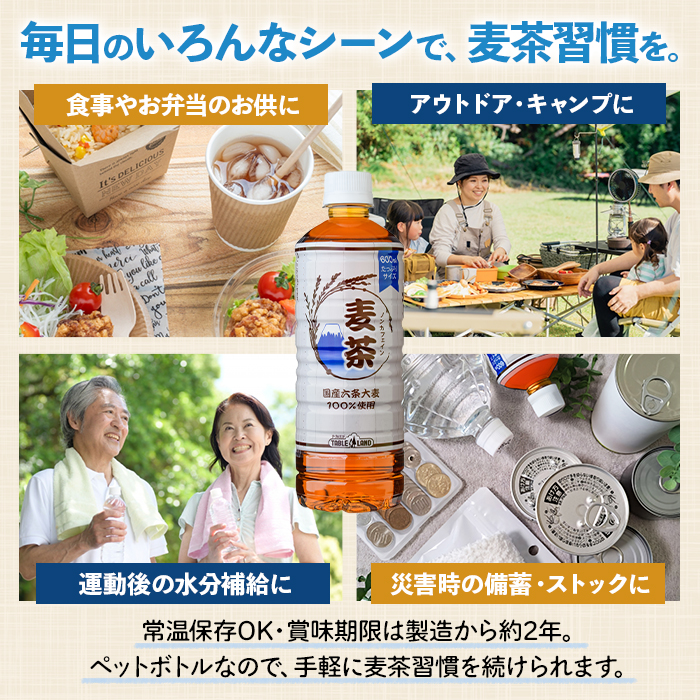【最短翌日発送】テーブルランド 麦茶 ノンカフェイン 600ml×24本×4ケース 国産六条大麦 100％使用 ｜ お茶 飲料 国産