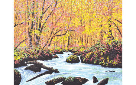 「渓彩」【 版画 額付 小川手漉和紙 小暮真望 東松山 埼玉県 】