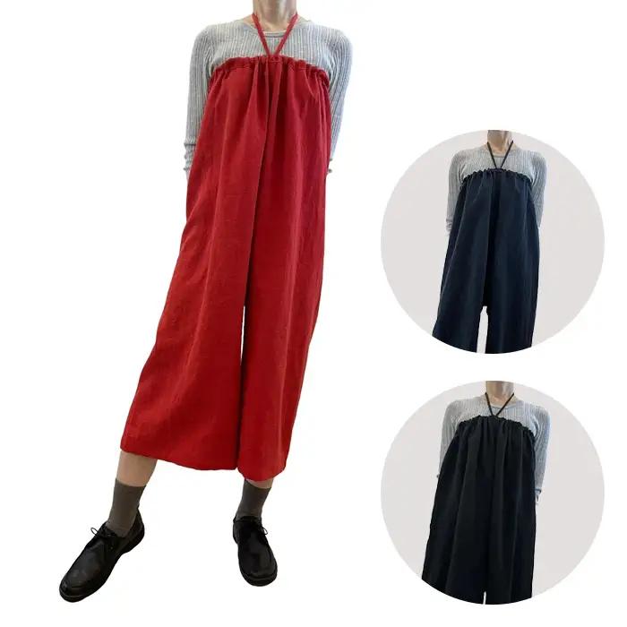【黒色】【麻の服 タイパンツ】丁寧なハンドメイド レギュラーサイズ  [No.214-03]