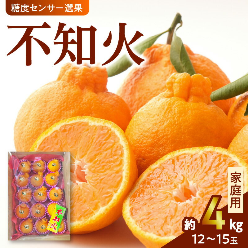 【ふるさと納税】不知火 約 4kg 12〜15玉 家庭用 糖度センサー選果 デコポン 柑橘 果物 フルーツ 果実 甘い 酸味 国産 常温 熊本 九州 食品 お取り寄せ お取り寄せフルーツ 送料無料 【熊本県宇土市】