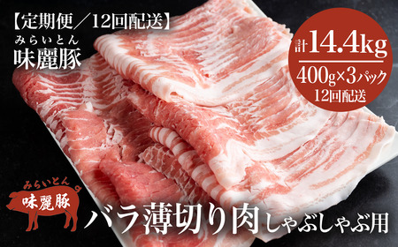 豚肉 【12ヶ月定期便】みらい豚バラ薄切りしゃぶしゃぶ用【400g×3パック】村下商事ｼﾘｰｽﾞ【離島・沖縄配送不可】 │ しゃぶしゃぶ しゃぶしゃぶ しゃぶしゃぶ しゃぶしゃぶ