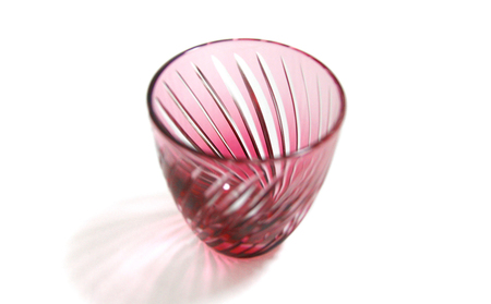 浅草切子 KANA KURITA「ぐい呑 滝縞斜め 青藍/金赤」ペアセット 木箱入り