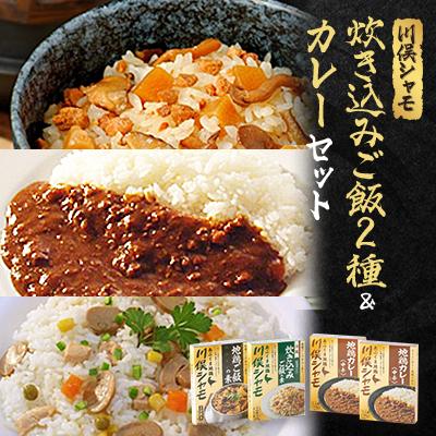 ふるさと納税 川俣町 川俣シャモ　炊込みご飯の素&amp;カレーセット　炊込みご飯の素2種・地鶏カレー2P