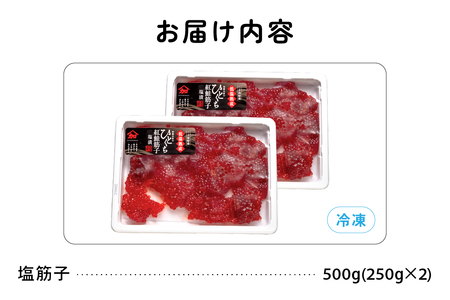 〈2026年1月発送〉訳あり 紅鮭塩筋子500g (250g×2個入）加藤水産 ひとくちカット　すじこ 魚卵 海鮮 おかず おにぎりの具 贈答 ギフト 人気 留萌市 R002-005-202601