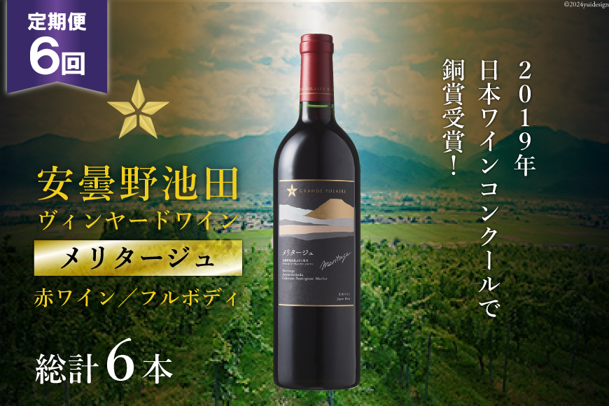 6回 定期便 赤ワイン サッポロ グランポレール 安曇野池田ヴィンヤード「メリタージュ」750ml 総計6本 [池田町ハーブセンター 長野県 池田町 48110613] 赤 ワイン フルボディ