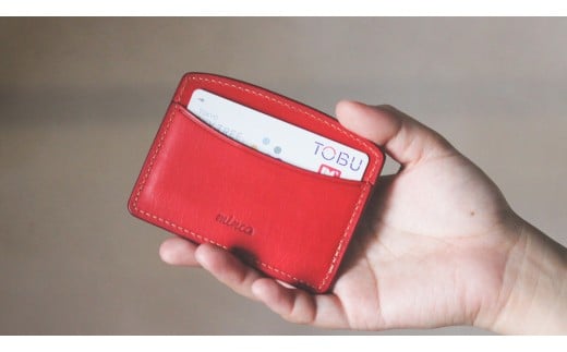 【minca】栃木レザーのヨコ型パスケース 定期入れ パスホルダー02/レッド　700【雑貨 日用品 人気 おすすめ 】