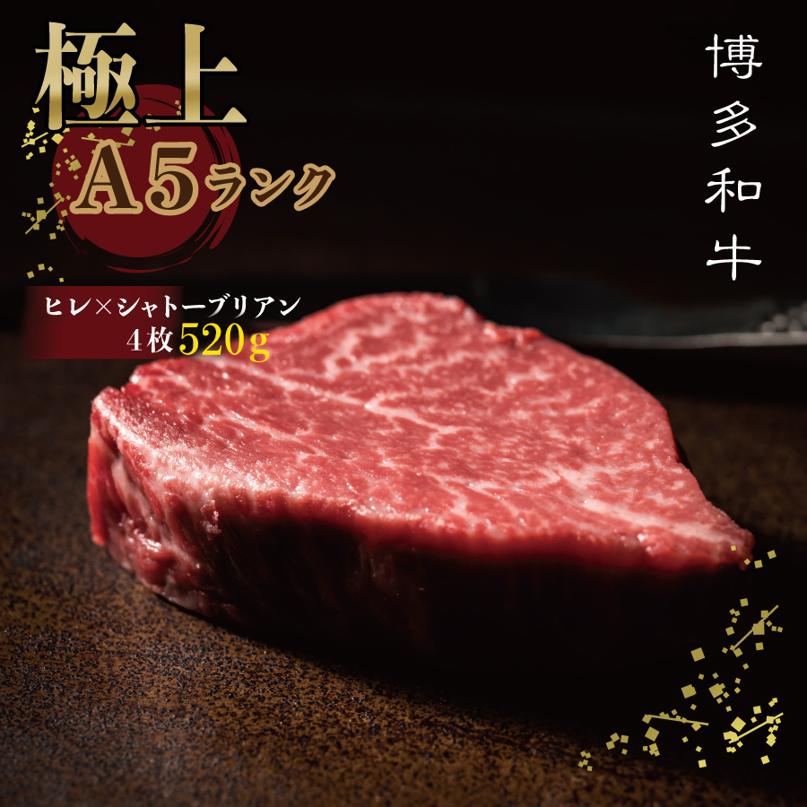 【極上博多和牛Ａ５等級】ヒレ×シャトーブリアンステーキ５２０ｇ 3NA7