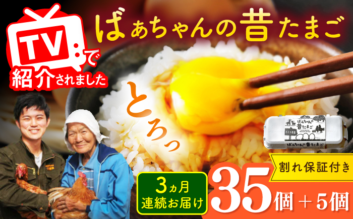 【全3回定期便】ばあちゃんの昔たまご 計120個（35個+5個×3回（割れ補償付き）） / 卵 / 佐賀県 / 素ヱコ農園 [41AEAA007]